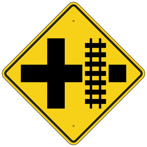 W10-2R Railroad Crossing Tracks Right of Intersection Warning Symbol Sign 36