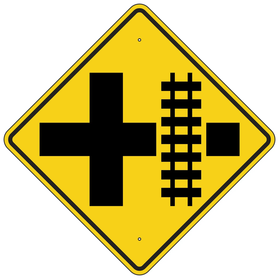 W10-2R Railroad Crossing Tracks Right of Intersection Warning Symbol Sign 36